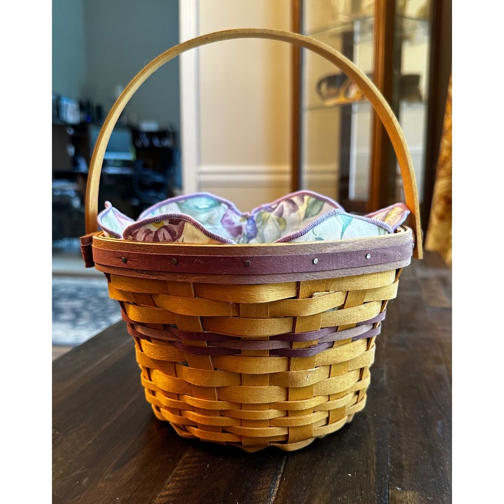 Longaberger 2000 Handwoven Basket with Floral Liner and Protector Dresden Ohio